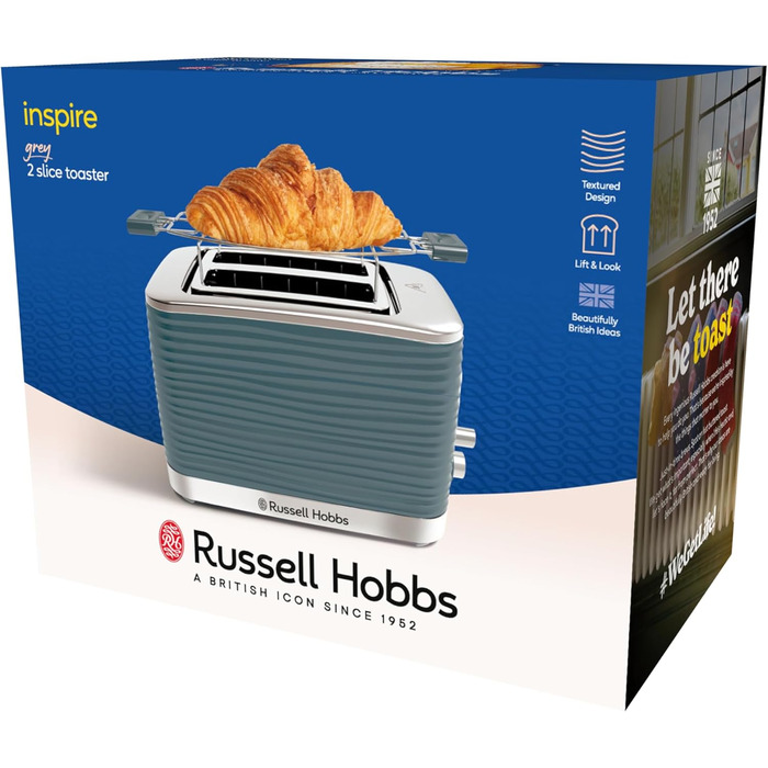 Тостер Russell Hobbs Inspire Grau на 2 тости, з підставкою для булочок, 6 режимів, розморожування та підігрів - 24373-56
