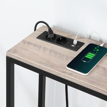 Консольний стіл MAHANCRIS з зарядним пристроєм та USB-портами, вузький стіл для дивана та передпокою 200 см, індустріальний стиль, сірий (ACTBK20UE01)