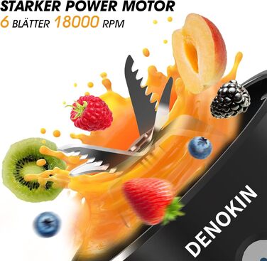 Портативний блендер DENOKIN для смузі та коктейлів, 450 мл, акумуляторний USB-C міні-міксер чорного кольору