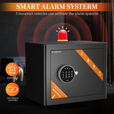 Сейф WASJOYE 42L Tresor з ключем та цифровим замком, настінний сейф для дому, офісу, готелю, 40x38x31 см