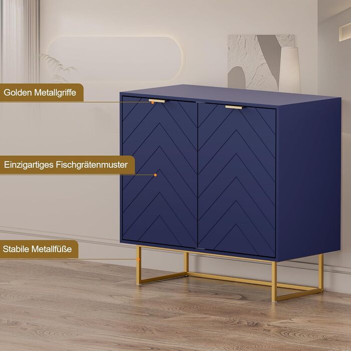 Комплект з двох комодів UEV 160x40x77,5 см, темно-синій – багатофункціональна шафа з 4 дверцятами та регульованими полицями для вітальні, спальні, кухні, буфет, ТВ-тумба, шафа для зберігання
