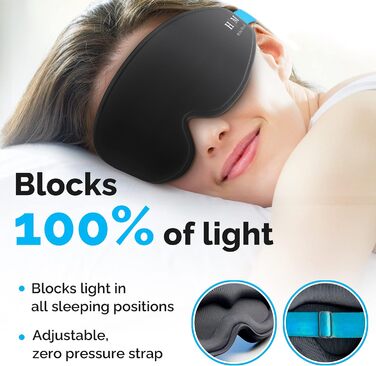 myhalos Маска для сну 3D, чорна, повне затемнення, для жінок і чоловіків, з футляром, анатомічна, без тиску на очі