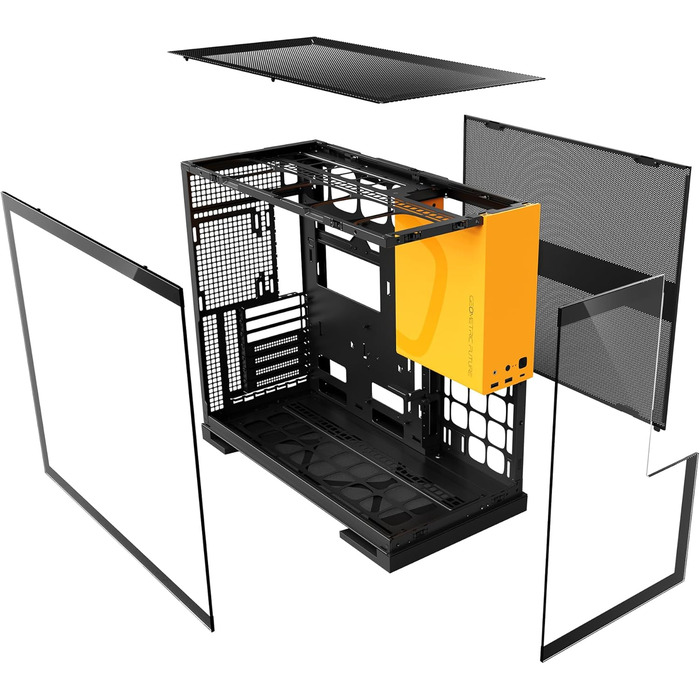 Корпус для ПК Geometric Future M5, загартоване скло, Mid Tower, E-ATX/ATX, 1.2мм сталь, ARGB вентилятори, Type-C, підтримка радіаторів 420/360 мм, чорний/жовтий