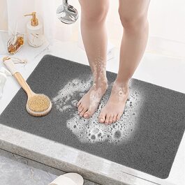 Протиковзкий душовий килимок LY4U 50x80 см, м'який лофа, антигрибковий, ПВХ, для ванної та душової кабіни, сірий