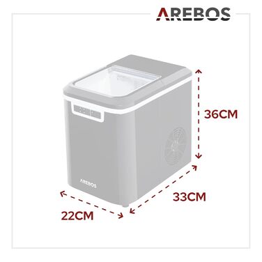Машина для приготування льоду Arebos, 12 кг/24 год, 2 розміри кубиків, 2,2 л, автоматична, тиха, самочищення, чорна