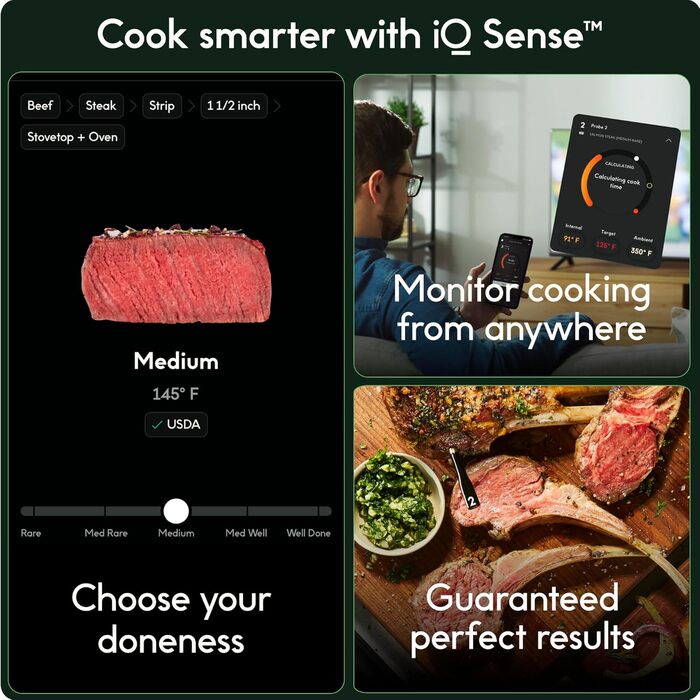 Бездротовий смарт-термометр для м'яса Chef iQ з ультратонким щупом, Bluetooth цифровий кулінарний термометр для дистанційного моніторингу (набір з 3-х щупів)