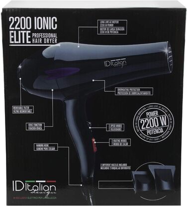 Професійний іонний фен для волосся ITALIAN DESIGN Elite, 2200 Вт, матовий чорний
