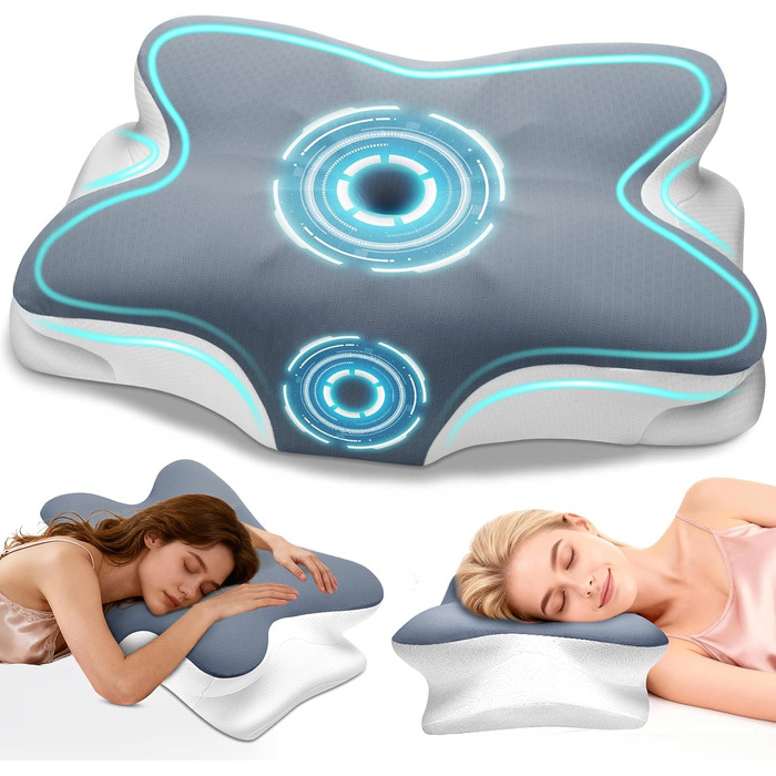 Подушка для шиї з піни Memory Foam: ортопедична подушка для сну на боці, спині та животі (Сіра)