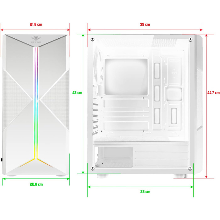 Ігровий корпус Spirit of Gamer Clone III білий, ATX/mATX/ITX, з підсвічуванням RGB, скляна бічна панель, 2 вентилятори 120 мм (1 ARGB), корпус для ПК