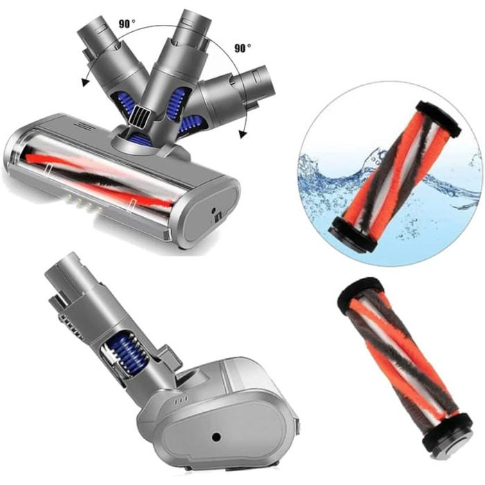 LED турбощітка Trade-Shop для пилососів Dyson V6/DC45/DC58/DC59/DC61/DC62/DC74, електрична насадка-щітка з м'яким роликом