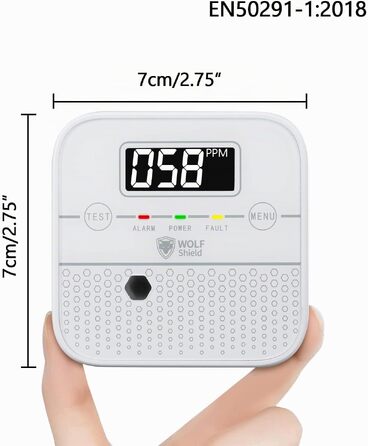Детектор чадного газу WOLF SHIELD Mini-CO з LCD-дисплеєм та батареєю на 10 років, портативний датчик CO для дому, білий