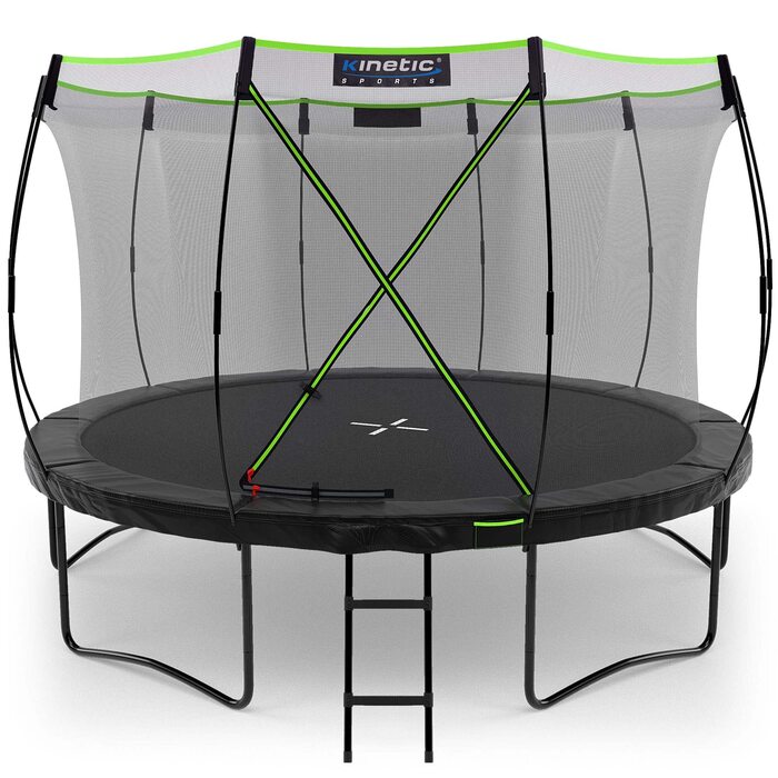 Батут Kinetic Sports 'Ultimate Pro' Ø366 см для дітей з драбиною та захисною сіткою - чорно-неоново-зелений