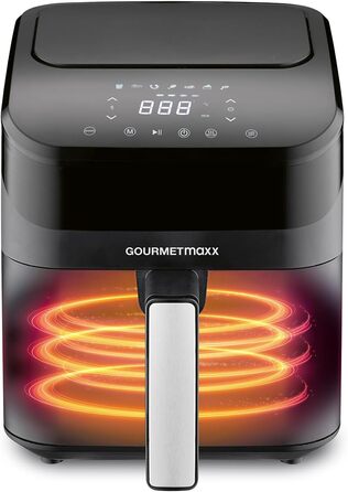 GOURMETmaxx цифрова аерофритюрниця 4 л, 1400 Вт, з таймером і сенсорним екраном, багато програм, економія енергії, мінімум олії, чорна