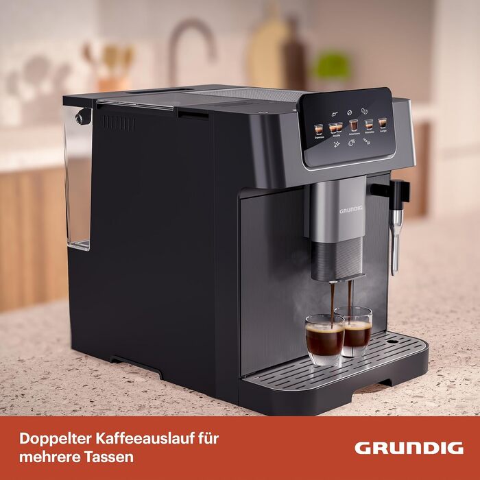 Кавомашина автоматична Grundig KVA 6230, 19 бар, сталева кавомолка (13 ступенів), капучинатор, підігрів чашок, чорний/сріблястий