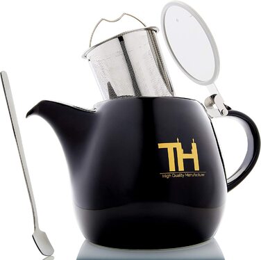 Чайник Thiru Design 1,2 л з порцеляни та кераміки, з нержавіючим ситечком, ручна робота, преміум, знімна сітка, нова кришка, модель 2023