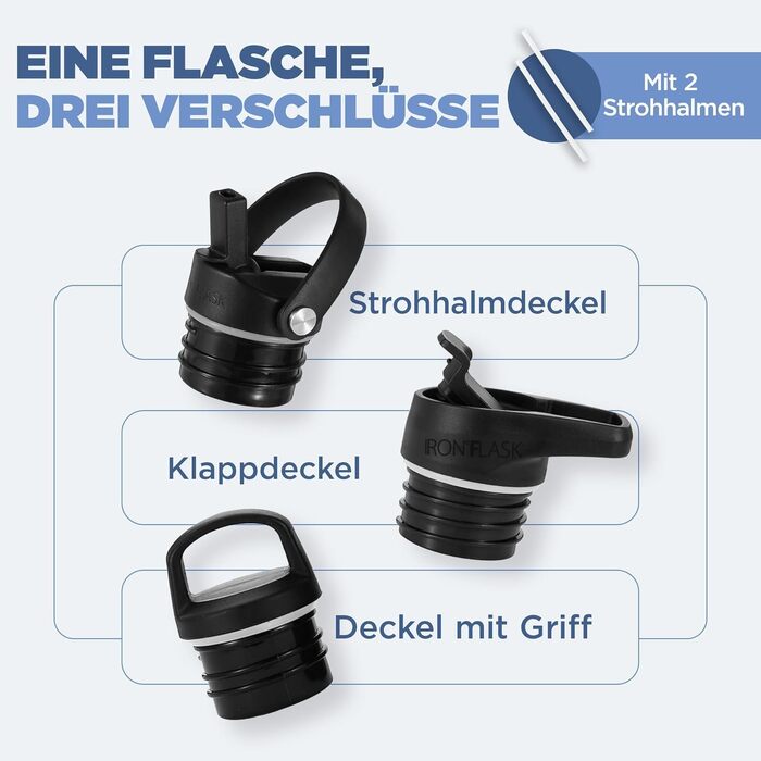 Термофляга IRON °FLASK Edelstahl 710 мл, Cotton Candy: Металева пляшка для води з 3 кришками, ізольована, не протікає, для спорту, школи, фітнесу, кемпінгу (з соломинкою)