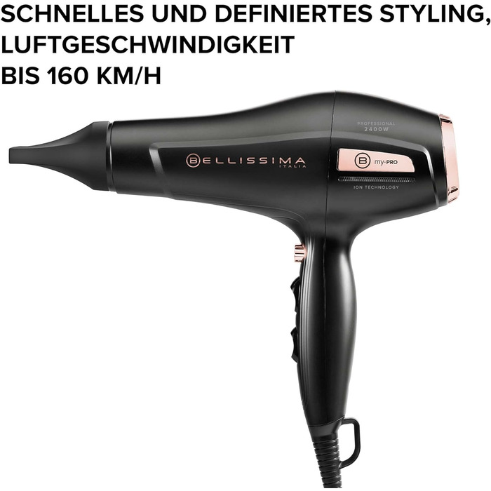 Фен Bellissima My Pro P3 3400 з іонізацією, професійним AC-мотором, керамічним покриттям, 2400 Вт для м'якого та сяючого волосся