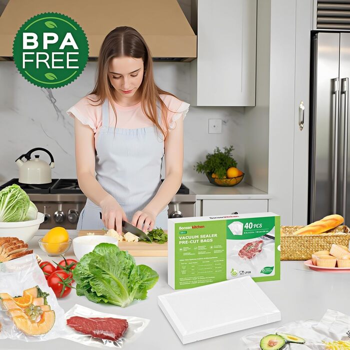 Пакети вакуумні Bonsenkitchen Profi VB3205 (20x30 см, 40 шт) для харчових продуктів, Sous Vide, вакуумних апаратів, без BPA
