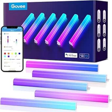 Настінні LED-світильники Govee Glide RGBIC, розумні світлодіодні панелі з підтримкою Alexa та Google Assistant, багатокольорові світлодіодні лінійки для геймінгу та стрімінгу, комплект 6 шт.