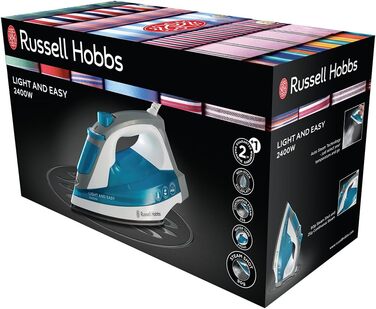 Праска Russell Hobbs Light & Easy 23590-56, 2400 Вт, антипригарна підошва, автоматичне подавання пари, синьо-біла
