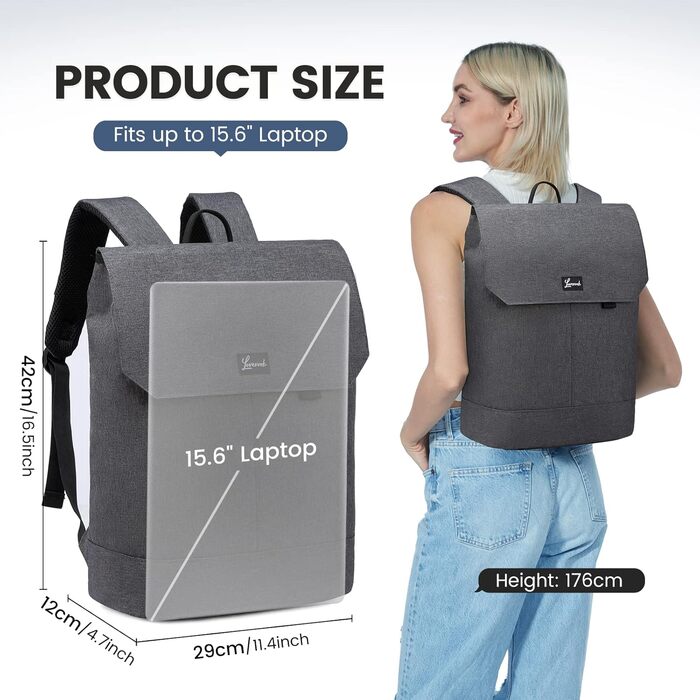 Чоловічий рюкзак LOVEVOOK для ноутбука 15,6'' з USB-портом, антивандальний, шкільний, для підлітків, темно-сірий