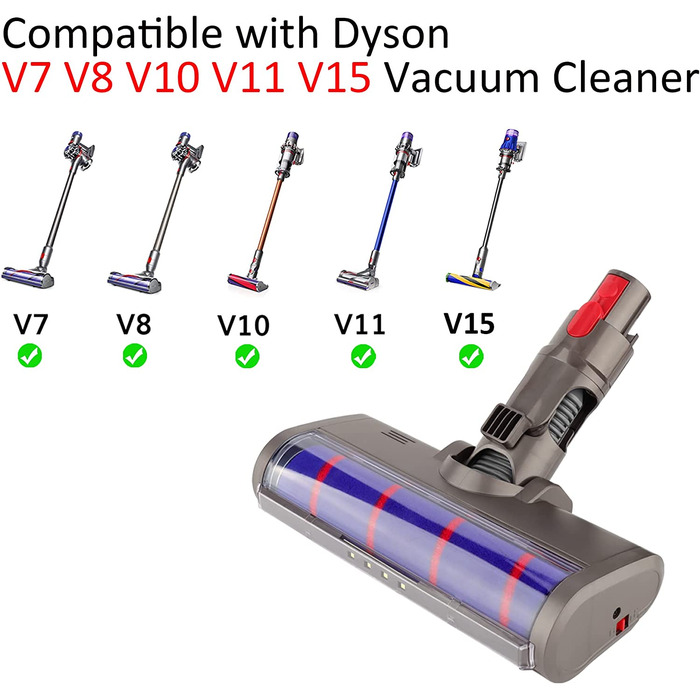 Насадка-щітка для підлоги з м'яким валиком для Dyson V7/V8/V10/V11/V15/SV10/SV11, аксесуар з швидкознімним кріпленням