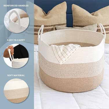 Плетені кошики OrganiHaus: великий кошик для зберігання, плетений кошик для білизни, іграшок, ковдр та подушок (50x33 см, 3 кольори, медовий)