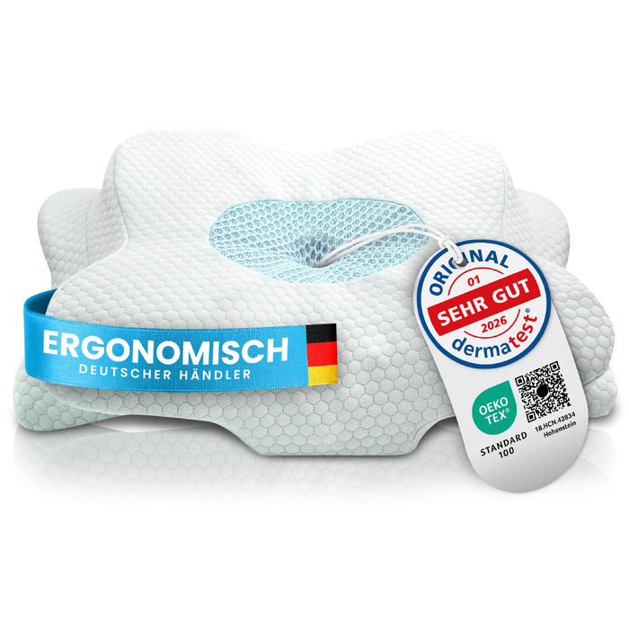 Ергономічна подушка для шиї та голови Gentle North з ефектом пам'яті (Memory Foam), для сну на боці, спині та животі, зі знімним чохлом, 61x40x12 см, синя