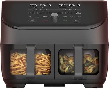 Фритюрниця з подвійною чашею Instant Vortex Plus ClearCook, 7.6 л, 8-в-1, цифрова аерофритюрниця, чорна, XL, 1700 Вт – для запікання, смаження, грилю, дегідрації, підігріву