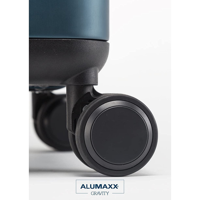 ALUMAXX валіза на колесах Gravity, алюмінієвий чемодан з TSA-замком, 4 подвійні колеса 360°, 56x37x21 см, чорний/сріблястий/синій
