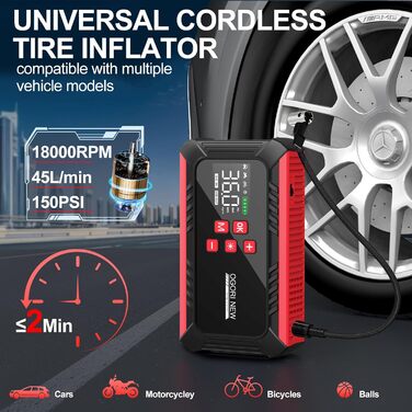 Powerbank для авто з компресором 150PSI, 7000A, 12V, 8L/10L (бензин/дизель), LED-ліхтарик
