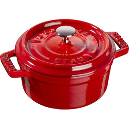 Міні-каструля STAUB кругла з кришкою 10 см, 0,25 л, індукційна, матова чорна емаль всередині, червона