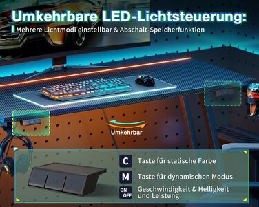 Ігровий стіл ODK 80x50 см з LED підсвіткою, чорний карбон: стіл для геймерів з тримачем для навушників та підставки для напоїв