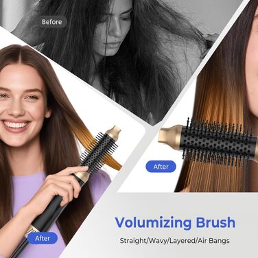 UMIGA Airstyler 5 в 1: Фен-щітка, кругла щітка, плойка та випрямляч для волосся 1000 Вт, 3 режими нагріву, рожево-чорний