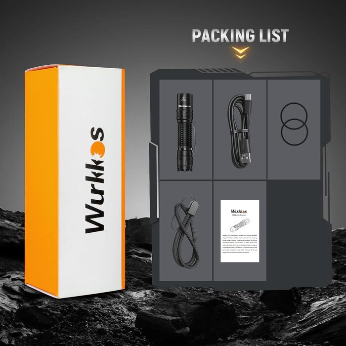 Ліхтарик Wurkkos TD02 LED тактичний, надяскравий 2000 люмен, USB-C зарядка, IP68 водонепроникний, 6 режимів, компактний, для вулиці та дому, чорний