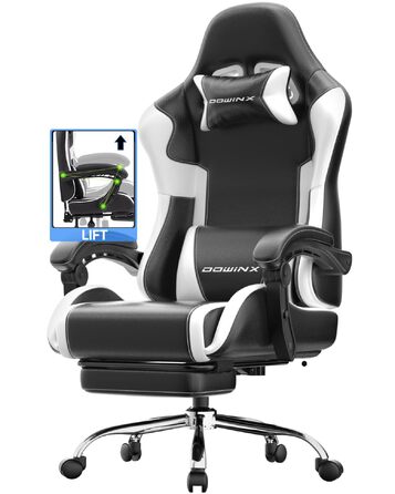 Ігрове крісло Dowinx Ergonomic Gaming Chair з підставкою для ніг, витримує до 150 кг, регульовані підлокітники, офісне крісло для ПК та комп'ютера, колір: кремово-білий