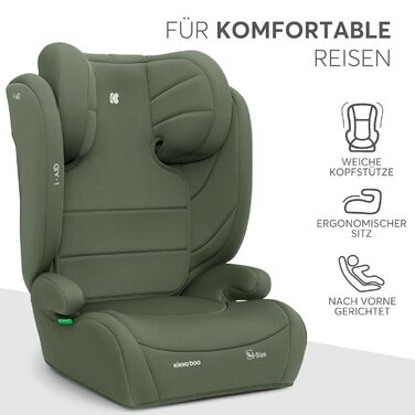 Автокрісло KikkaBoo 15-36 кг i-AID, група 2-3 (3-12 років), i-Size, регульована підголовник, армійний зелений
