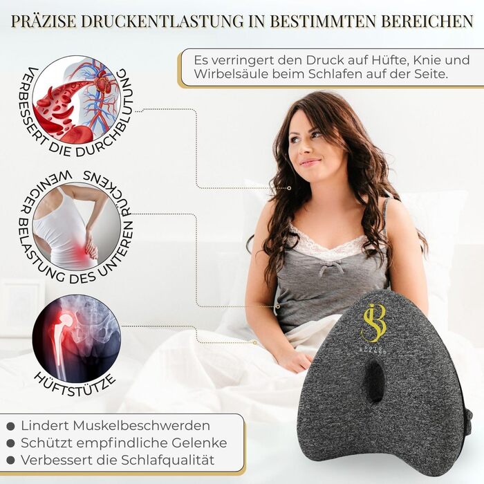 Ортопедична подушка між ніг SOTO BLANCO SB Premium з ефектом пам'яті для сну на боці, ергономічне коліно-подушка з дихаючим чохлом, сіра
