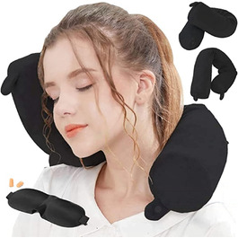 Подорожня подушка Hxcxrst з піни Memory Foam, ортопедична для підтримки шиї, підборіддя, талії та ніг, регульована, для дому, літака, автобуса, потяга, чорна
