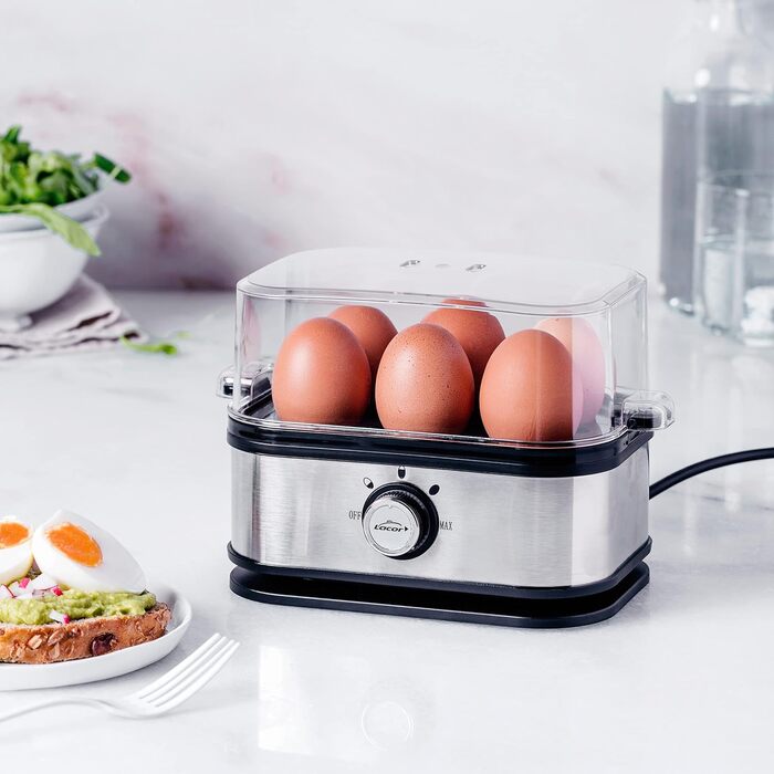 Електричний яйцеварка Lacor SIX OVUM з нержавіючої сталі 18/10, BPA Free, 6 яєць, 3 режими варіння, автоматичне вимкнення, сіра