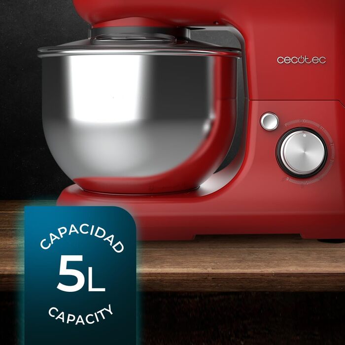 Міксер Cecotec Cecomixer Merengue 5L 1200W з 6 режимами, червоний. 5л чаша з нержавіючої сталі, аксесуари для збивання та замішування