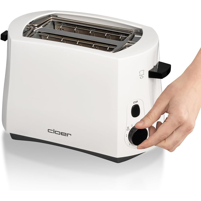 Тостер Cloer 331 Cool-Wall 825 Вт для 2 тостів з підставкою для булочок, білий