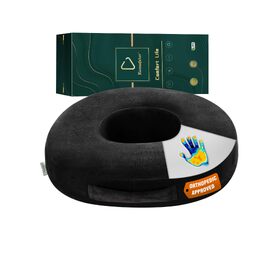 Подушка для сидіння Donut з отвором під куприк: ортопедична, для офісного крісла, вагітних, післяпологового періоду, при геморої та ішіасі, чорно-бірюзова