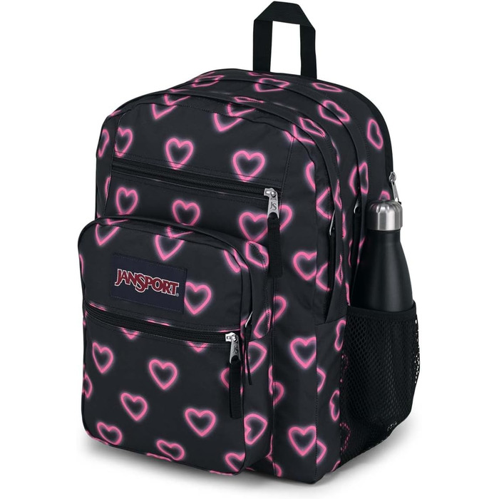 Рюкзак JanSport BIG STUDENT для школи та міста, чорний з принтом Happy Hearts, великий об'єм