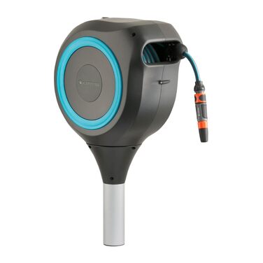 Шланг Gardena RollUp M (білий) 20м: автоматична коробка для шланга, якісний шланг, кілочок для кріплення, допомога при монтажі