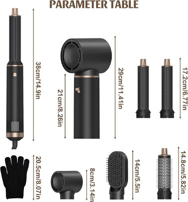 Hairstyler 5 в 1: Професійний набір для укладки волосся з автозавитками, феном, йонною щіткою, випрямлячем та щіткою для об'єму. Для всіх типів волосся.