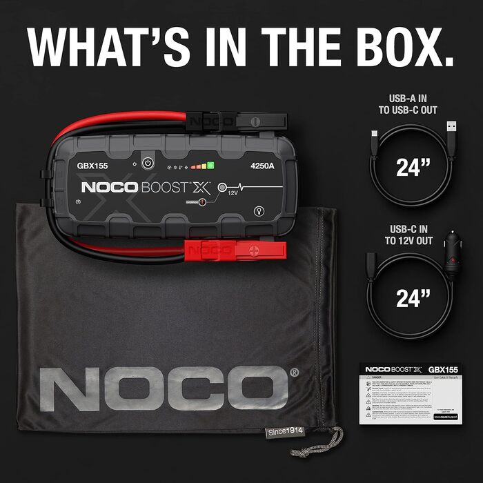 Бустер для авто NOCO Boost X GBX155: Пусковий зарядний пристрій 4250А 12V Lithium для бензинових двигунів до 10.0л та дизельних до 8.0л