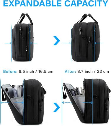 Сумка для ноутбука Bagsmart 17.3 дюймів, розширювана ділова сумка-месенджер для чоловіків та жінок, захисний чохол для бізнес-поїздок та офісу, чорна