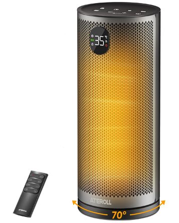 Електричний обігрівач повітря Ateroll 2000W, компактний енергоощадний тепловентилятор з 3 режимами роботи, чорний
