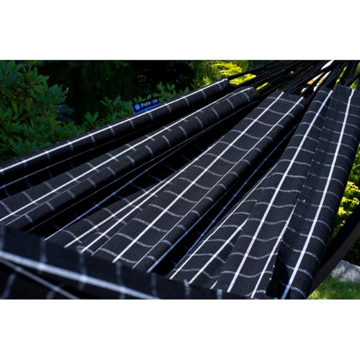 Гамак з каркасом Potenza Outdoor для 2 осіб, бавовна XXL 220x160 см, до 220 кг, сталевий каркас (чорний/коричневий)
